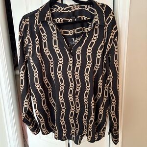 NWT Rails Chain-Print Button-Up Blouse - Black & Beige